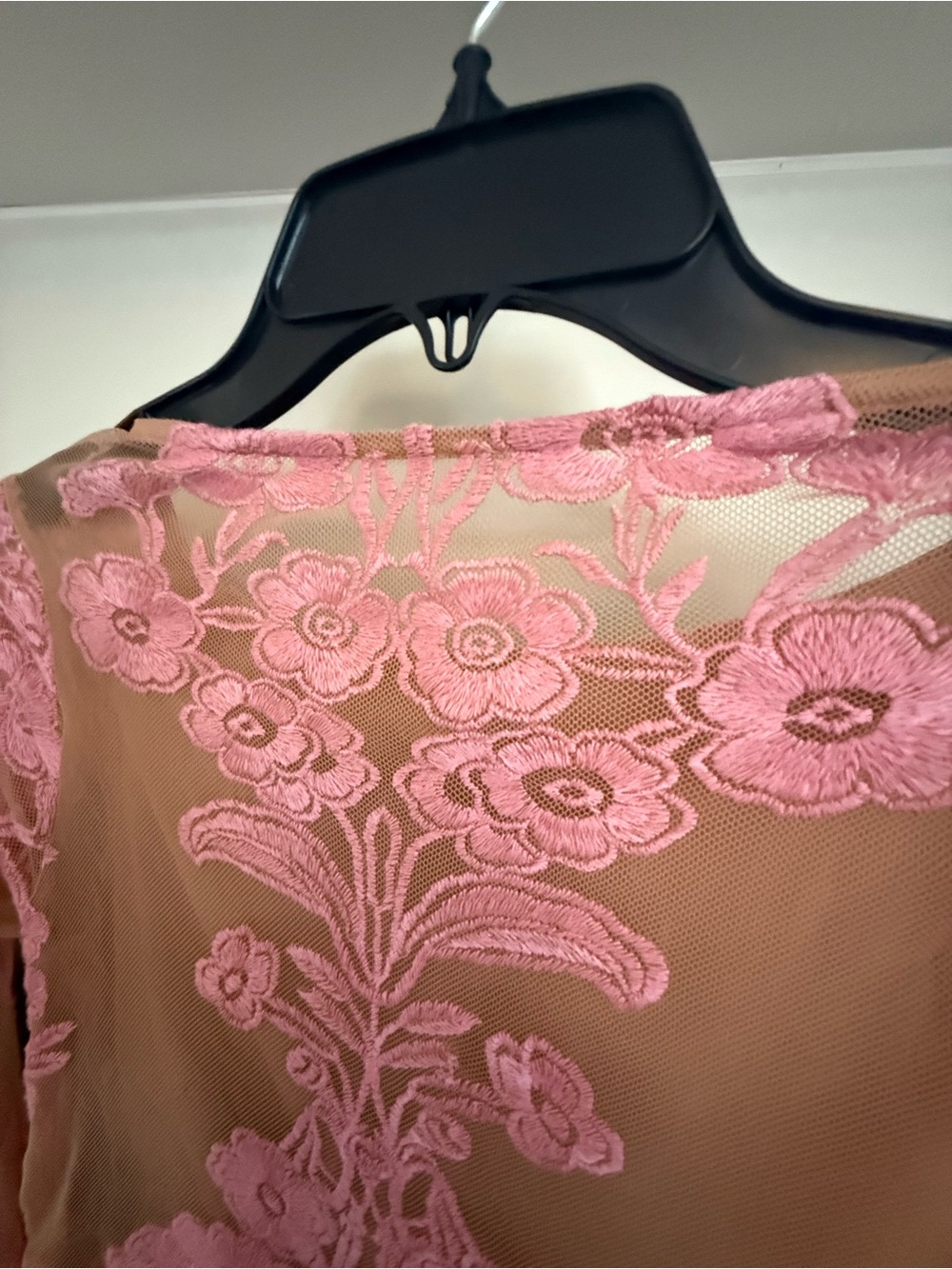 For Love And Lemons Pink Floral Embroidered Mesh Blouse